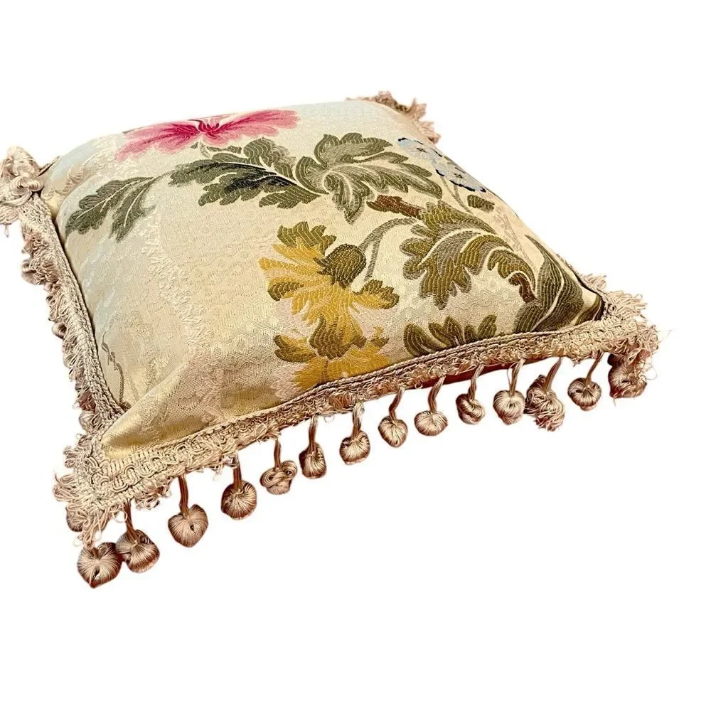 Vintage Newport Asian Silk Tassel Fringe Accent Pillow